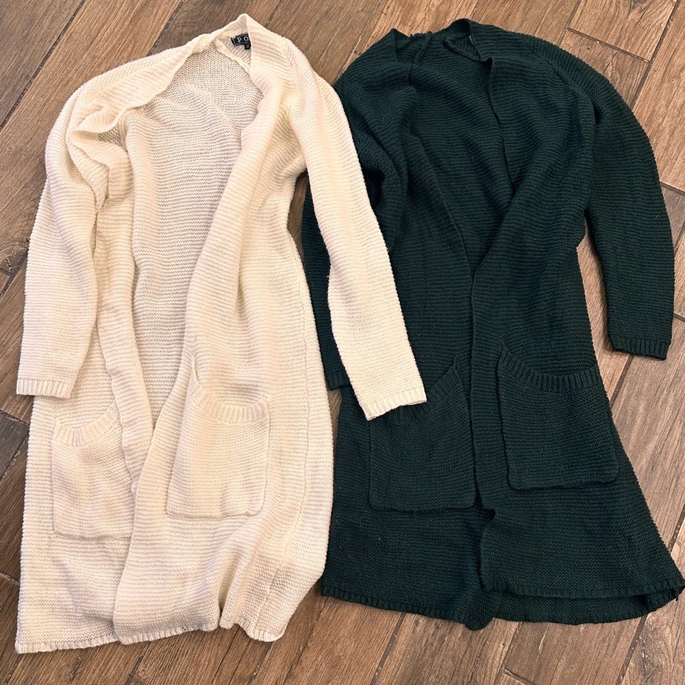 2 Open front loose knit cardigan, casual long.